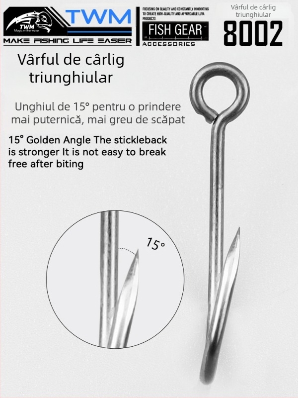 Cârlig Luya de pescuit TWM – ochi mare, cârlig simplu, acoperire din titan
