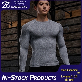 Tricou bărbați Jacquard fără cusături pentru fitness – uscare rapidă, guler rotund, ușor, 57% nailon / 37% poliester / 6% spandex