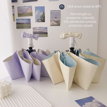 Umbrelă automată pliabilă pentru femei, cu ramă de 8 brațe, material 190T, tijă din oțel, mâner din cauciuc, protecție UV UPF50+, rezistentă la vânt și ploaie