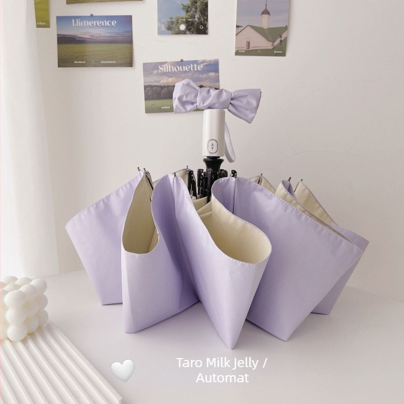 Umbrelă automată pliabilă pentru femei, cu ramă de 8 brațe, material 190T, tijă din oțel, mâner din cauciuc, protecție UV UPF50+, rezistentă la vânt și ploaie