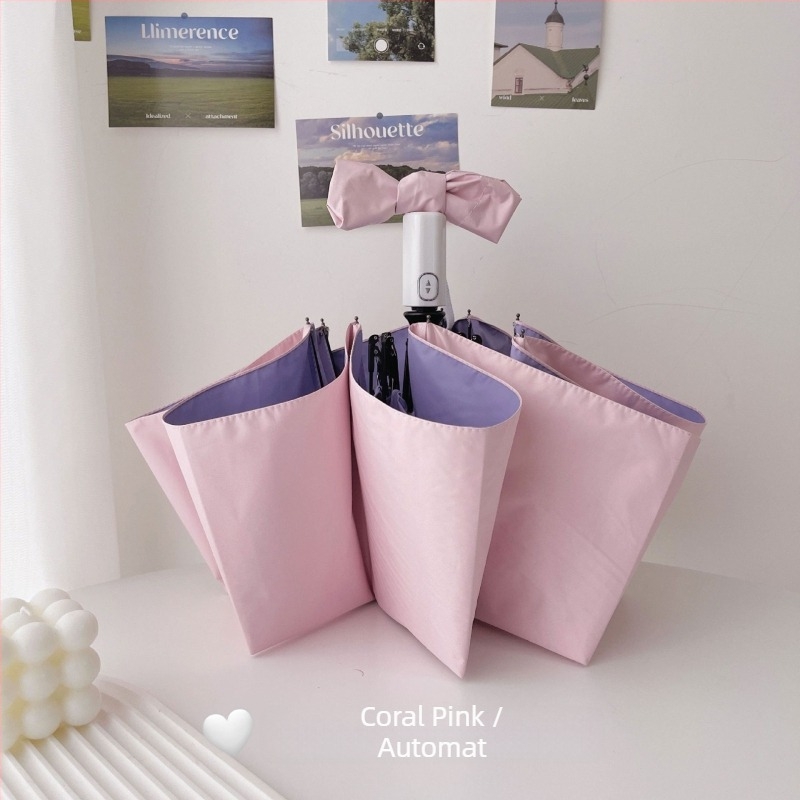 Umbrelă automată pliabilă pentru femei, cu ramă de 8 brațe, material 190T, tijă din oțel, mâner din cauciuc, protecție UV UPF50+, rezistentă la vânt și ploaie