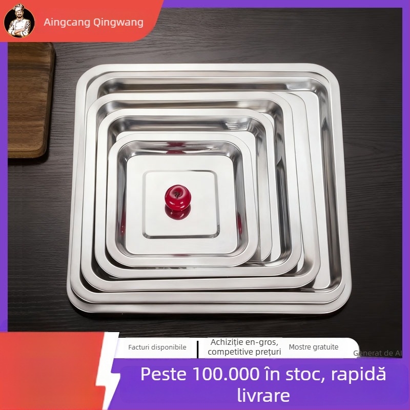 Farfurie pătrată din oțel inoxidabil, suprafață electroplacată, culoare solidă, stil minimalist modern, pentru hoteluri și mese