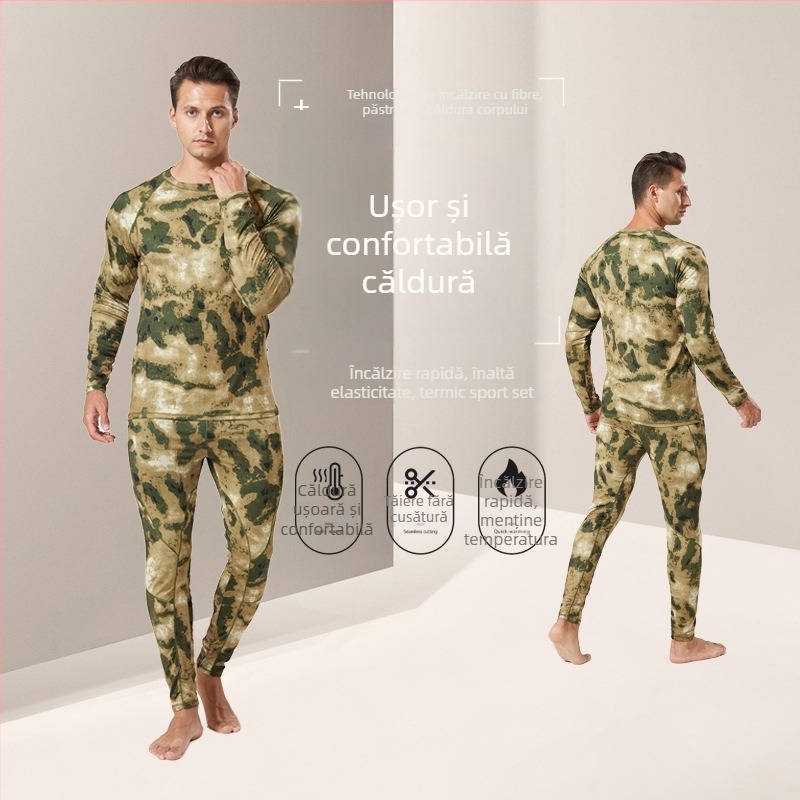 Set tactic de lenjerie termică din fleece – fibră chimică, camuflaj rus, respirabil, cald, evacuează umezeala