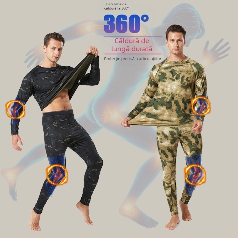 Set tactic de lenjerie termică din fleece – fibră chimică, camuflaj rus, respirabil, cald, evacuează umezeala