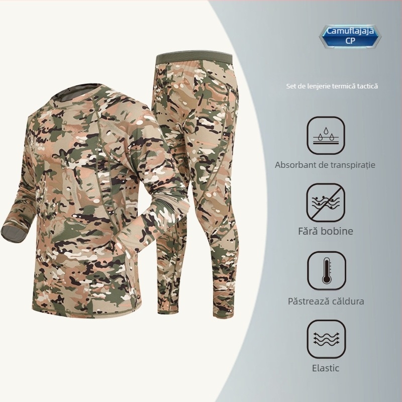 Set tactic de lenjerie termică din fleece – fibră chimică, camuflaj rus, respirabil, cald, evacuează umezeala