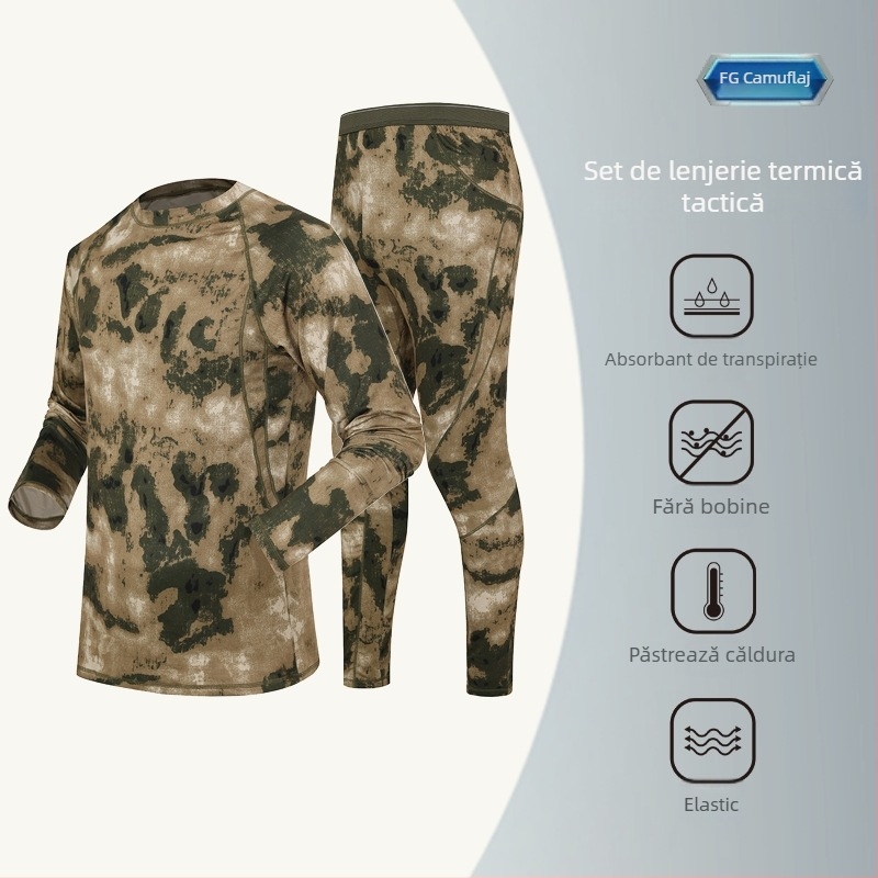 Set tactic de lenjerie termică din fleece – fibră chimică, camuflaj rus, respirabil, cald, evacuează umezeala