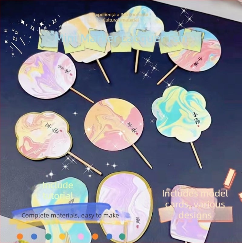 Fan rotund lacuit - Handmade, DIY marmorat, Baize, carton, model SZ00124, stil simplu modern, portabil, pentru elevi