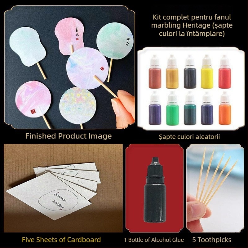 Fan rotund lacuit - Handmade, DIY marmorat, Baize, carton, model SZ00124, stil simplu modern, portabil, pentru elevi