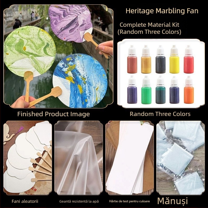 Fan rotund lacuit - Handmade, DIY marmorat, Baize, carton, model SZ00124, stil simplu modern, portabil, pentru elevi