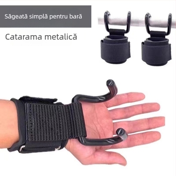Protecție încheietură pentru tracțiuni cu mănuși cu cârlig și curea auxiliară – cârlig unic, fibră poliester, pentru fitness și tracțiuni