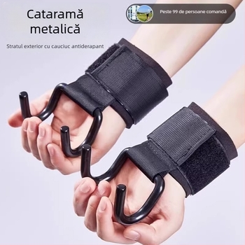 Protecție încheietură pentru tracțiuni cu mănuși cu cârlig și curea auxiliară – cârlig unic, fibră poliester, pentru fitness și tracțiuni