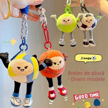 JINNEW Lanț de chei plușat, temă desen animat sport cu băiat fotbalist, material pluș