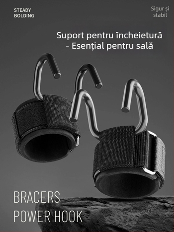 Suport pentru încheieturi din oțel cu cârlige de prindere pentru tracțiuni și ridicări (set 50)