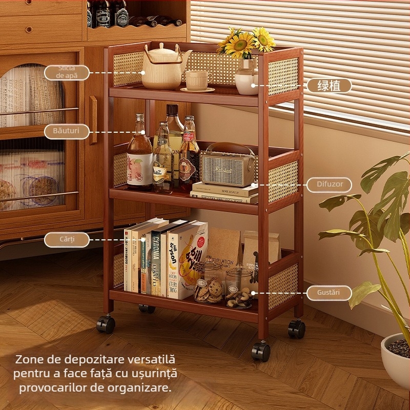 Raft de depozitare din bambus, cu 3 niveluri, pe podea, mobil, multifuncțional, pentru sufragerie, dormitor și birou