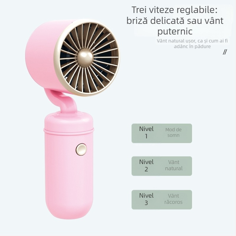 Ventilator mic USB reîncărcabil, 5 palete, 3 viteze, 5V, 300–500 mAh, autonomie 1–3 ore