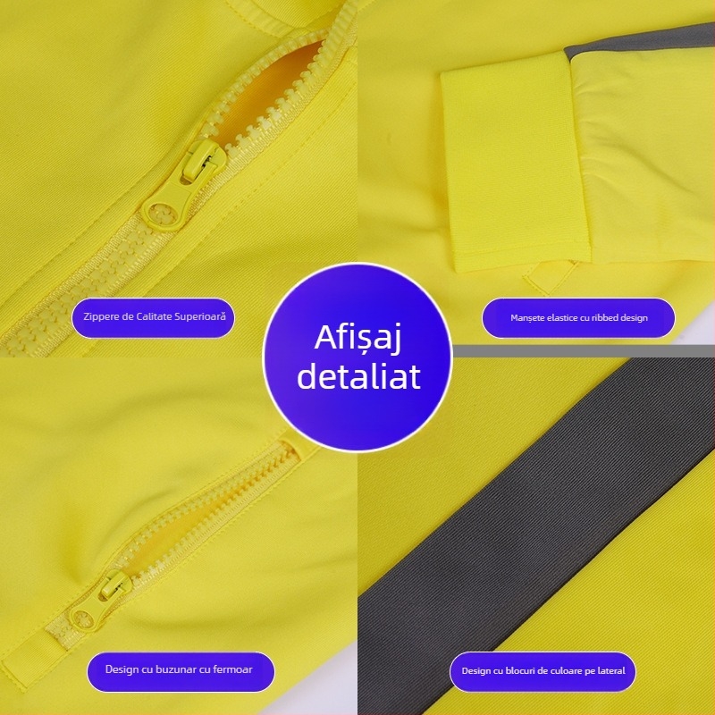 Set sport masculin pentru alergare, toamnă-iarnă, cu mâneci lungi și glugă, uscare rapidă, din amestec poliester-elastan, țesătură groasă