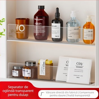 Panel divizor acrilic transparent pentru dulapul cu oglindă din baie, barieră anti-cădere, montaj fără găuri, o singură secțiune