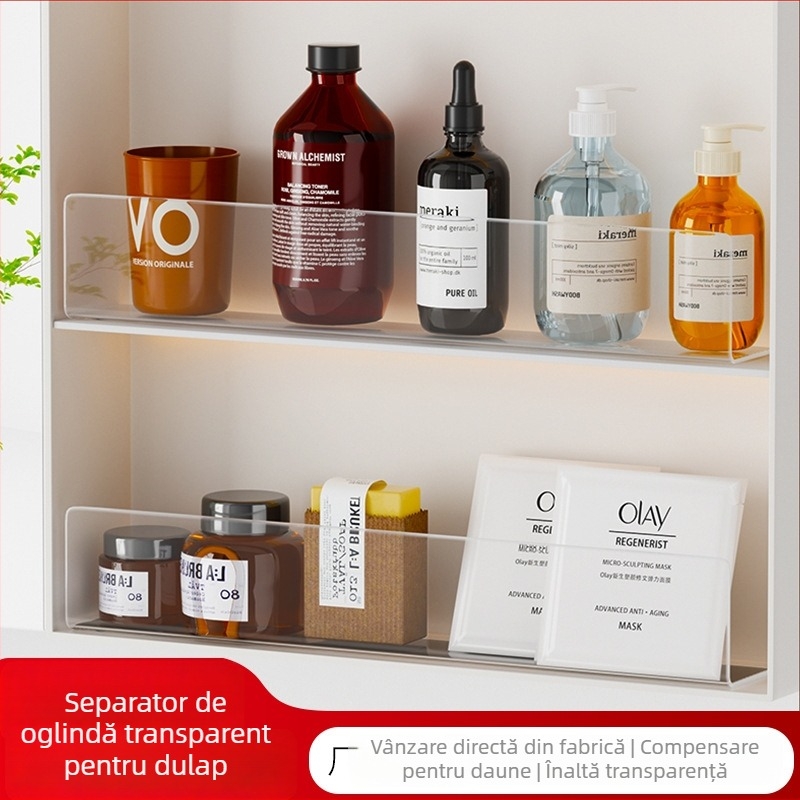 Panel divizor acrilic transparent pentru dulapul cu oglindă din baie, barieră anti-cădere, montaj fără găuri, o singură secțiune
