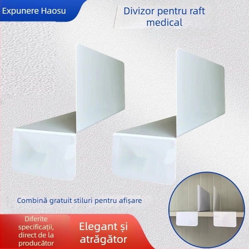 Separator în formă de L pentru farmacii, plastic, stil simplu și modern, instalare pe birou, Hookei, 1 nivel