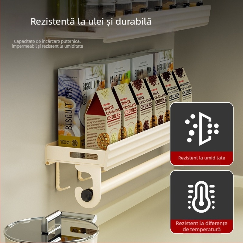Raft de bucătărie montat pe perete, fără găuri, aluminiu de calitate aerospațială, multifuncțional, cu cârlige sau bare