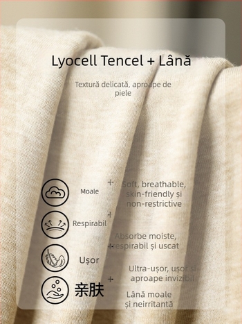 Top de bază cu mâneci lungi, guler mediu, croială slim, amestec lână–Lyocell 70-80%
