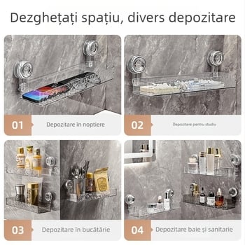 Raft cu ventuză pentru baie, din plastic, 1 etaj, montaj fără găuri, pentru baie, bucătărie și spațiu de spălat