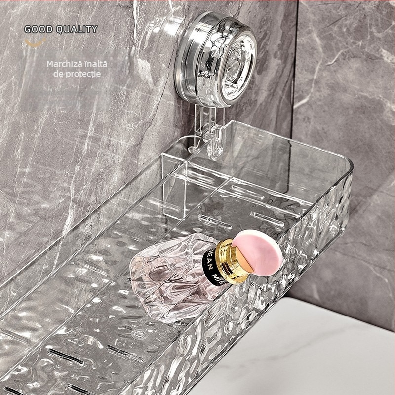 Raft cu ventuză pentru baie, din plastic, 1 etaj, montaj fără găuri, pentru baie, bucătărie și spațiu de spălat