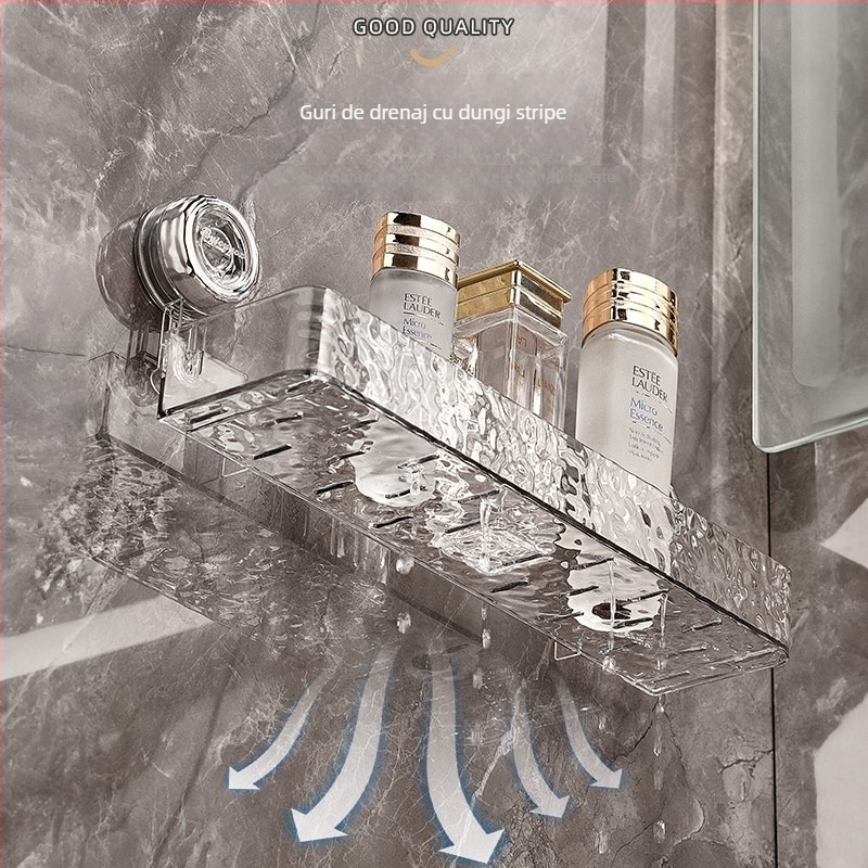 Raft cu ventuză pentru baie, din plastic, 1 etaj, montaj fără găuri, pentru baie, bucătărie și spațiu de spălat