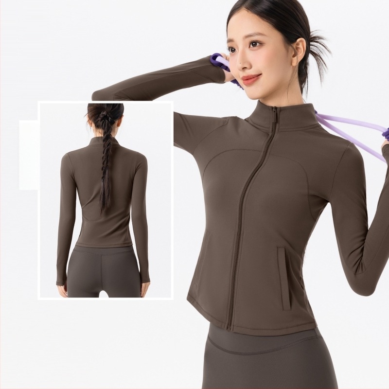 Jachetă de yoga, croială Slim Fit, mâneci lungi, lungime talie, fleece cald, material Cloud Feel dublu față, compoziție 80% nylon, 20% spandex