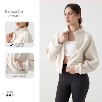 Palton damă de iarnă cu guler înalt, fleece gros, buzunare, Ori Velvet material