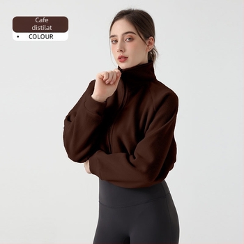 Palton damă de iarnă cu guler înalt, fleece gros, buzunare, Ori Velvet material