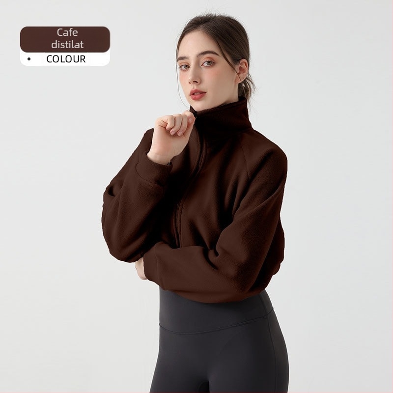 Palton damă de iarnă cu guler înalt, fleece gros, buzunare, Ori Velvet material