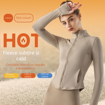 Geacă de yoga slim-fit, căptușită cu fleece, mâneci lungi, material 78% poliester, 22% spandex