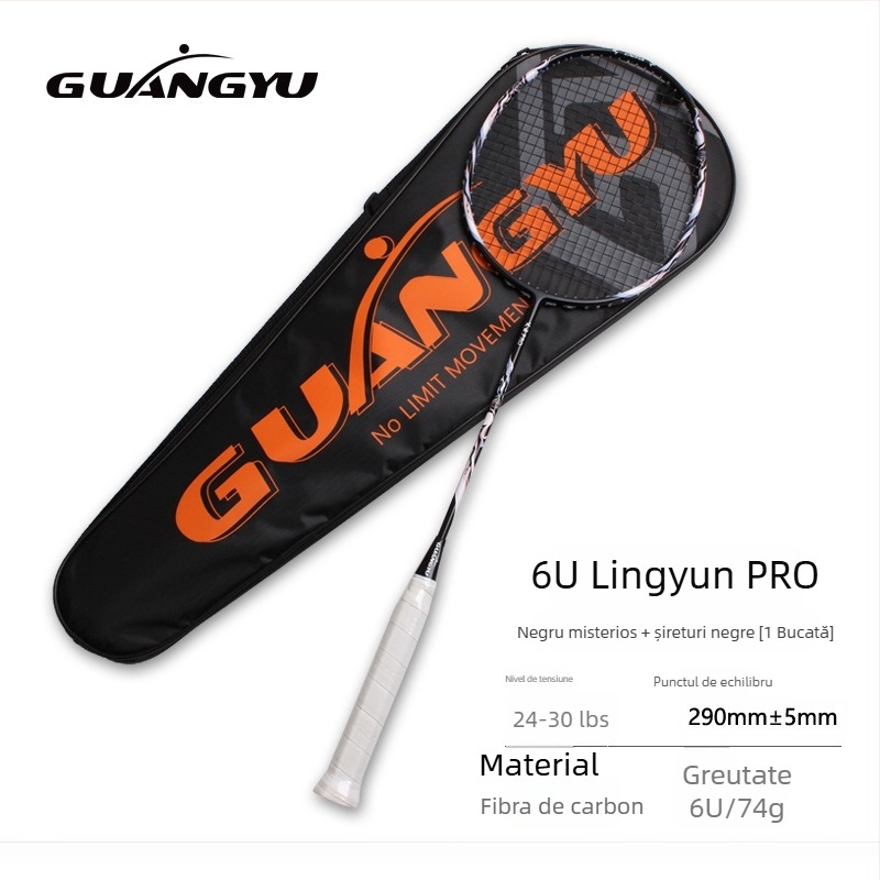 Rachetă de badminton, ramă din fibră de carbon, pentru începători, șaft drept, greutate 75–79 g
