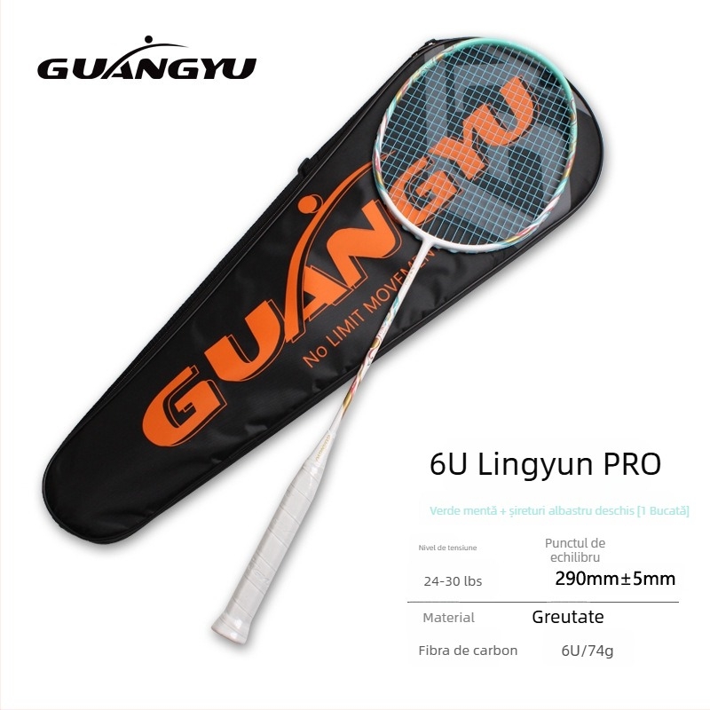 Rachetă de badminton, ramă din fibră de carbon, pentru începători, șaft drept, greutate 75–79 g