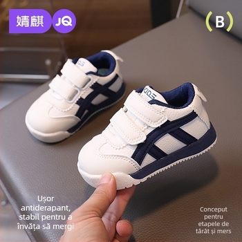 Pantofi sport pentru copii – piele sintetică, talpă anti-derapantă, model dungi, închidere Velcro, pentru 4–12 ani, primăvară–toamnă