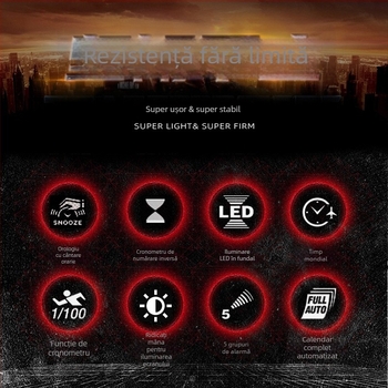 Ceas sport de drumeții montane cu carcasă din fibră de carbon, curea din silicon, rezistență la apă 50 m, mișcare electronică, funcție luminoasă