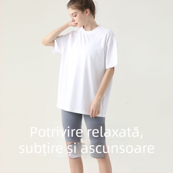 Tricou de yoga, croi lejer, lungime medie, mâneci scurte, respirabil, din bumbac 100%