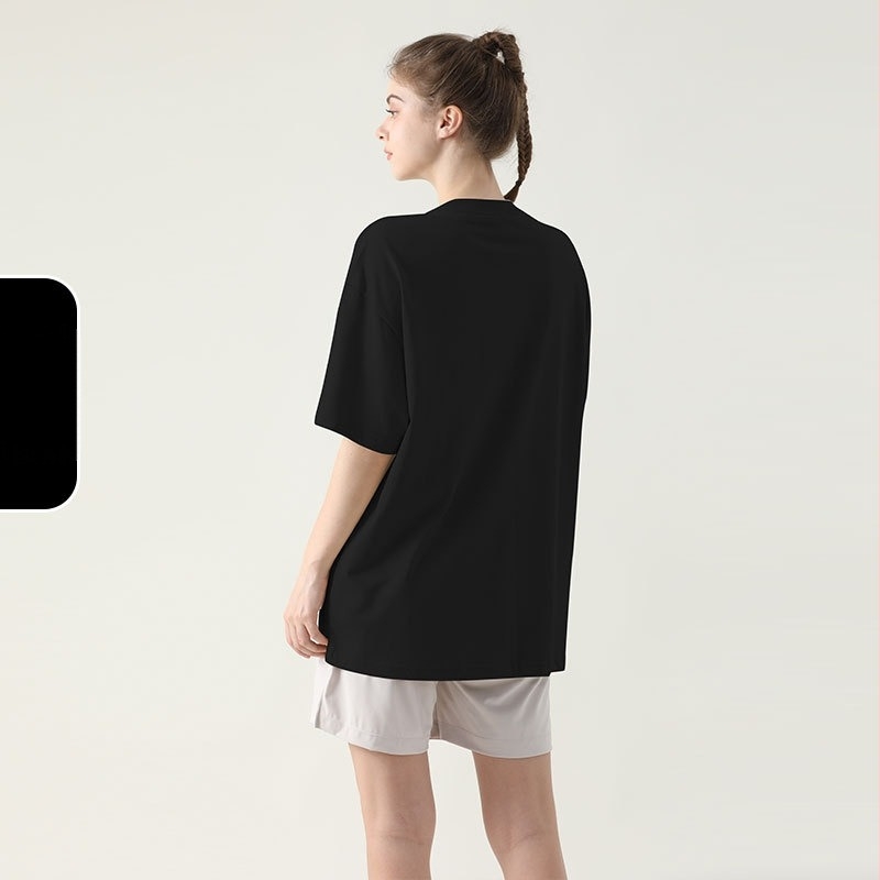 Tricou de yoga, croi lejer, lungime medie, mâneci scurte, respirabil, din bumbac 100%