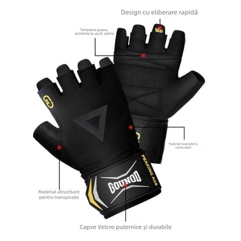 Mănuși de fitness cu degete parțiale și protecție a palmei — poliester, pentru antrenament cu gantere și haltere, antiaderente, cutie cu 100 buc.