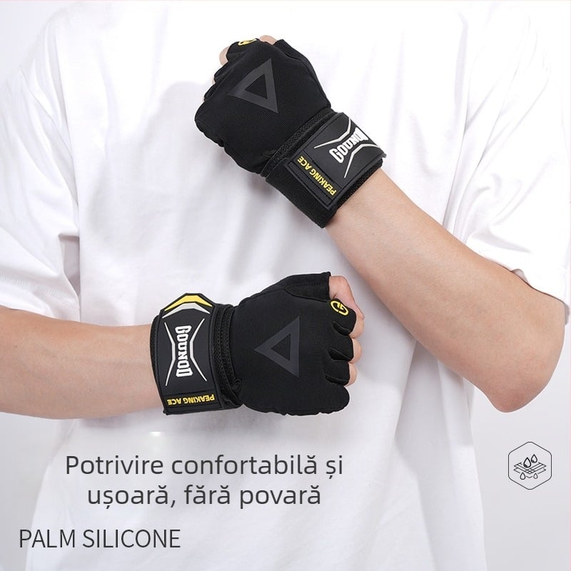 Mănuși de fitness cu degete parțiale și protecție a palmei — poliester, pentru antrenament cu gantere și haltere, antiaderente, cutie cu 100 buc.