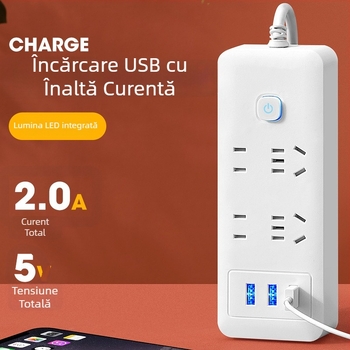 Prelungitor USB, multifuncțional, prize cu control individual, standard național