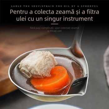 Lingură din oțel inoxidabil cu separator de ulei și filtru integrat – lingură de gătit, stil minimalist modern