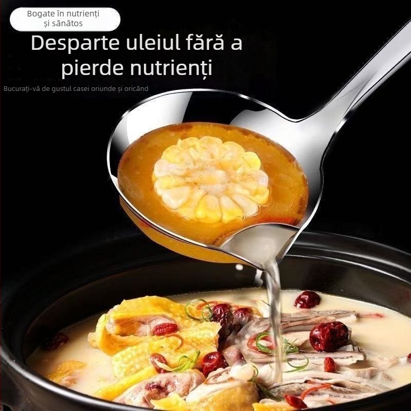 Lingură din oțel inoxidabil cu separator de ulei și filtru integrat – lingură de gătit, stil minimalist modern