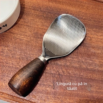 Lingură pentru orez cu mâner din lemn și cap din oțel inoxidabil, suport vertical, rezistentă la temperaturi înalte pentru gătitul orezului în rice cooker electric