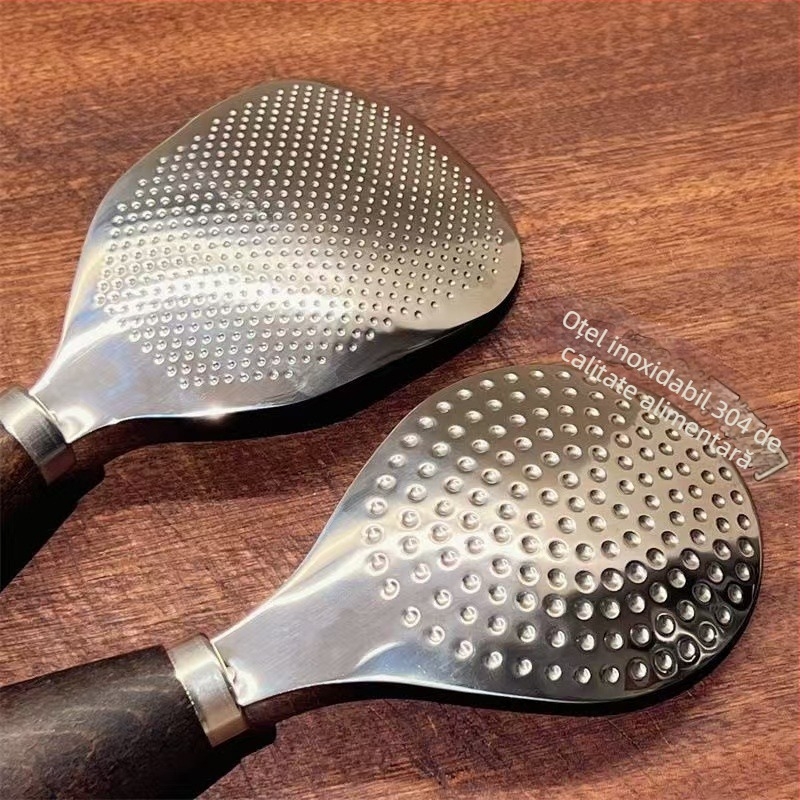Lingură pentru orez cu mâner din lemn și cap din oțel inoxidabil, suport vertical, rezistentă la temperaturi înalte pentru gătitul orezului în rice cooker electric