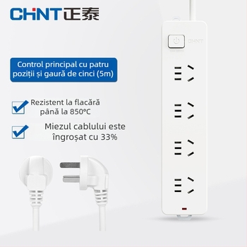 CHNT prelungitor cu 4 prize și 5 găuri, cablu de 5 m, AC 220-240V, standard național nou