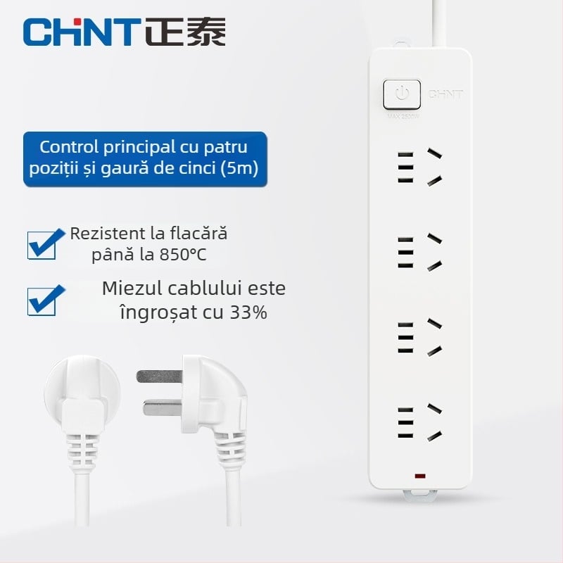 CHNT prelungitor cu 4 prize și 5 găuri, cablu de 5 m, AC 220-240V, standard național nou