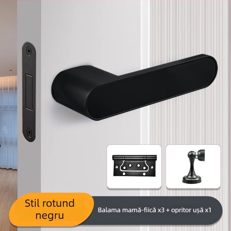 Încuietoare pentru mânerul ușii dormitorului, Jiajixing H03, aluminiu, stil minimalist modern, pentru uși interioare din lemn