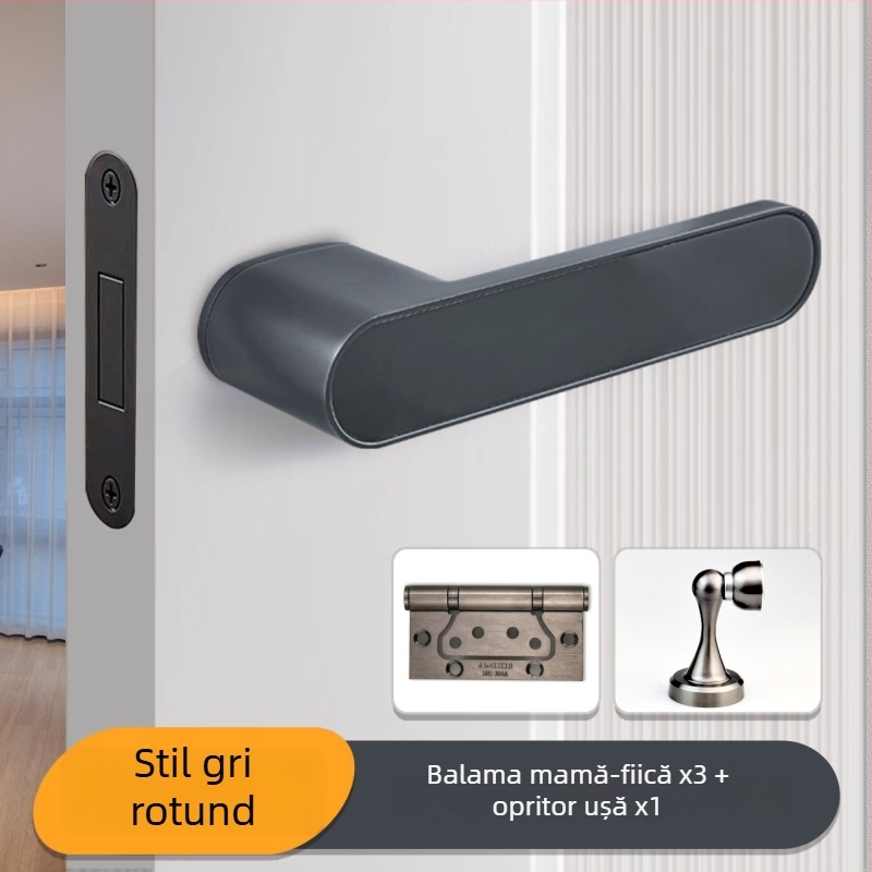 Încuietoare pentru mânerul ușii dormitorului, Jiajixing H03, aluminiu, stil minimalist modern, pentru uși interioare din lemn